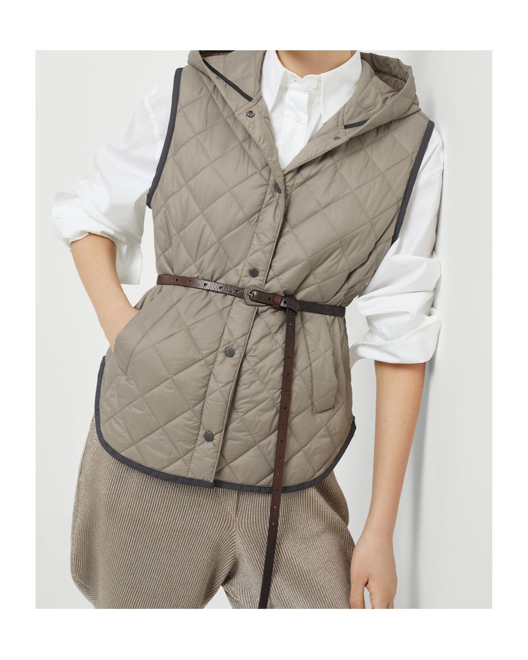 Brunello Cucinelli Gray Lightweight Matte Nylon Quilted Vest With Thermore Padding And Hood