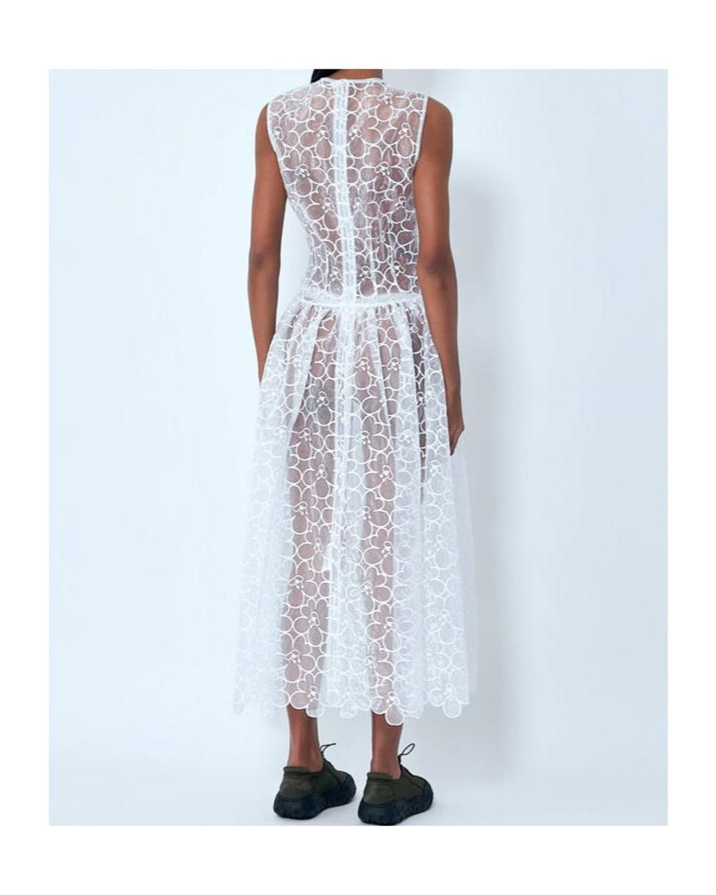 CECILIE BAHNSEN White Sleeveless Lace Midi Dress