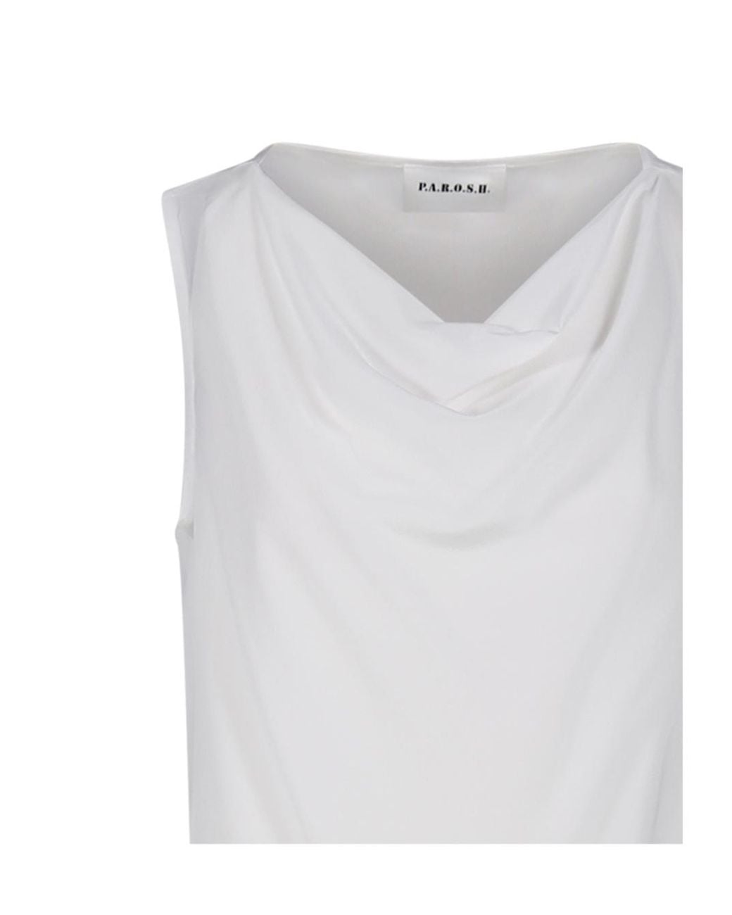 P.A.R.O.S.H. White Draped Neckline Silk Blouse
