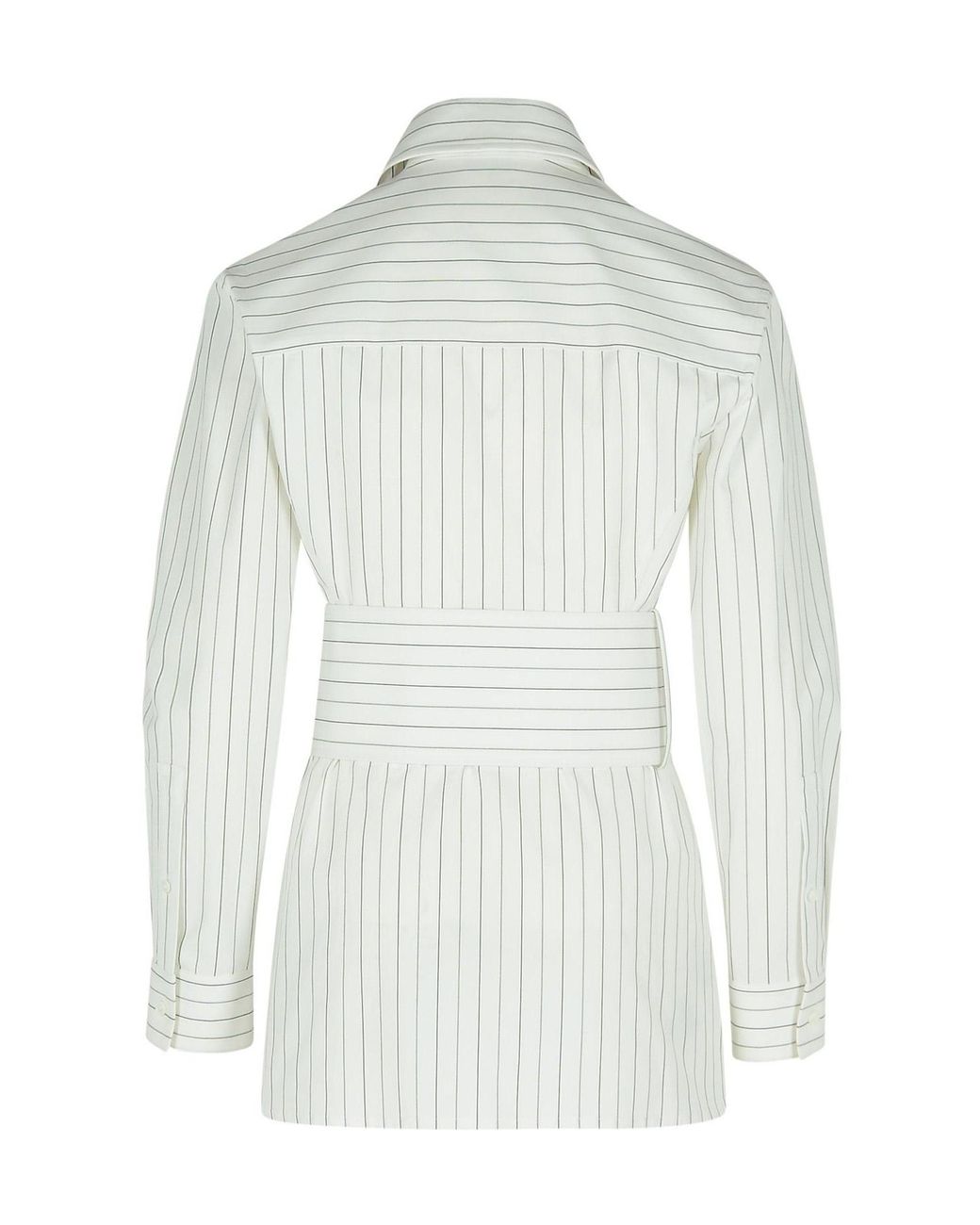 Burberry White Wide-Belted Striped Shirt