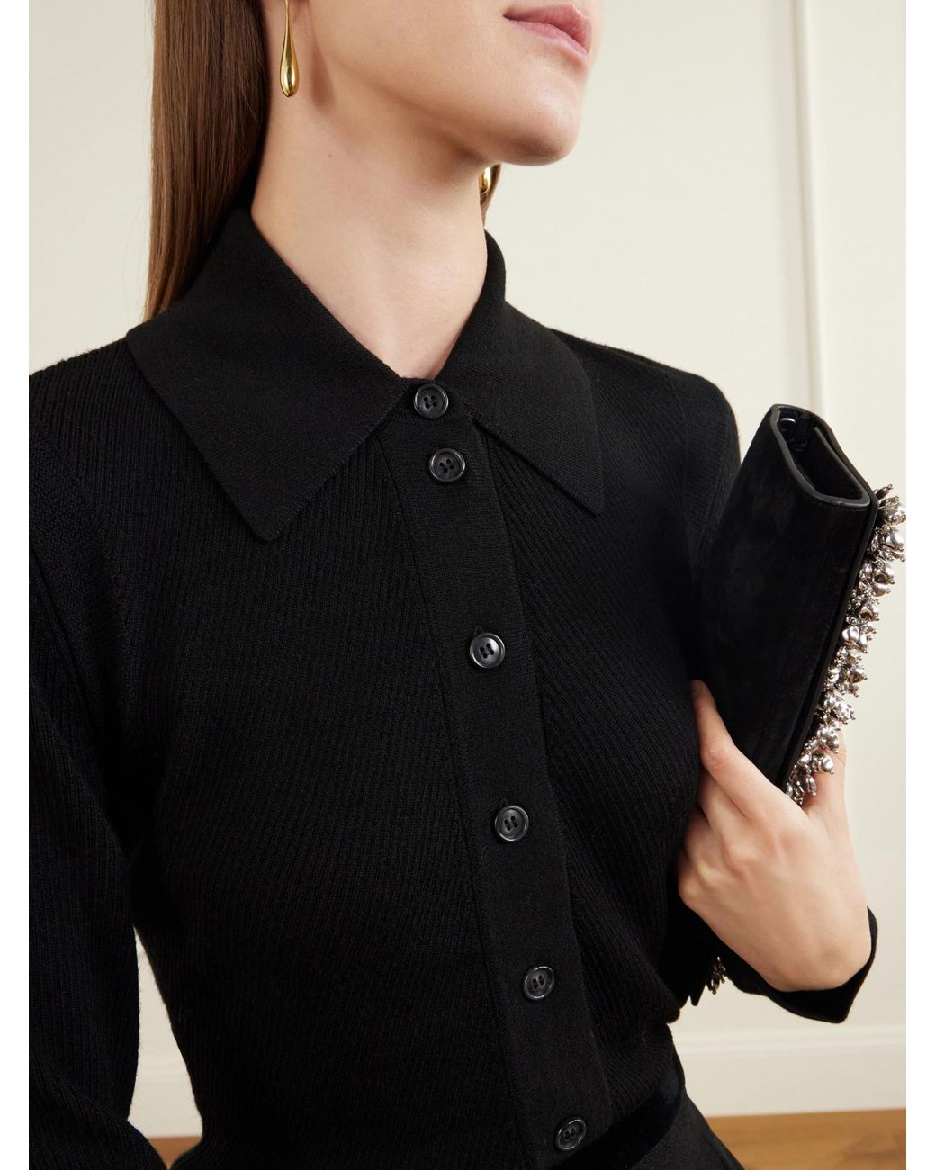 Emilia Wickstead Black Ribbed Wool Cardigan