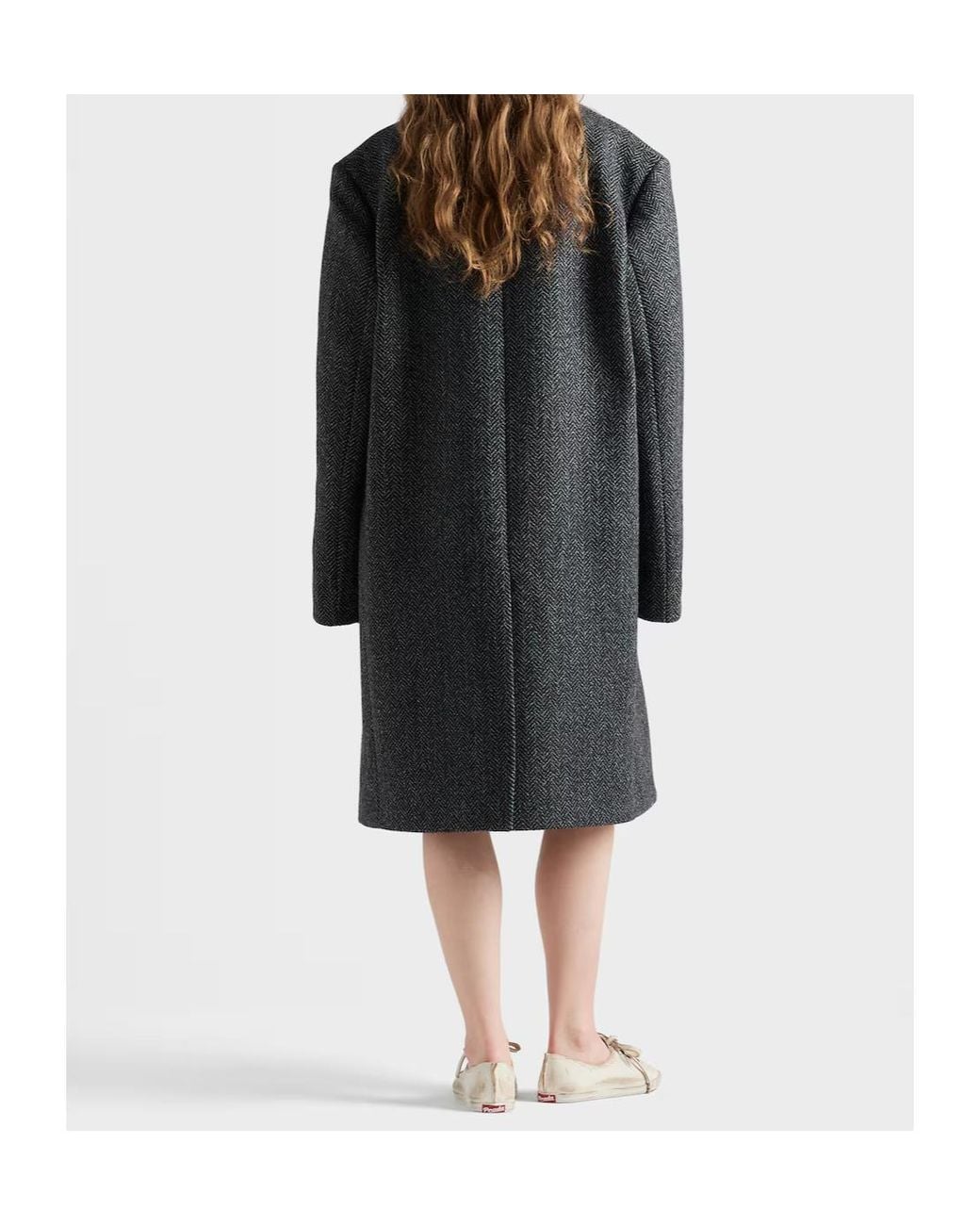 Prada Gray Single-Breasted Chevron Wool Jacket
