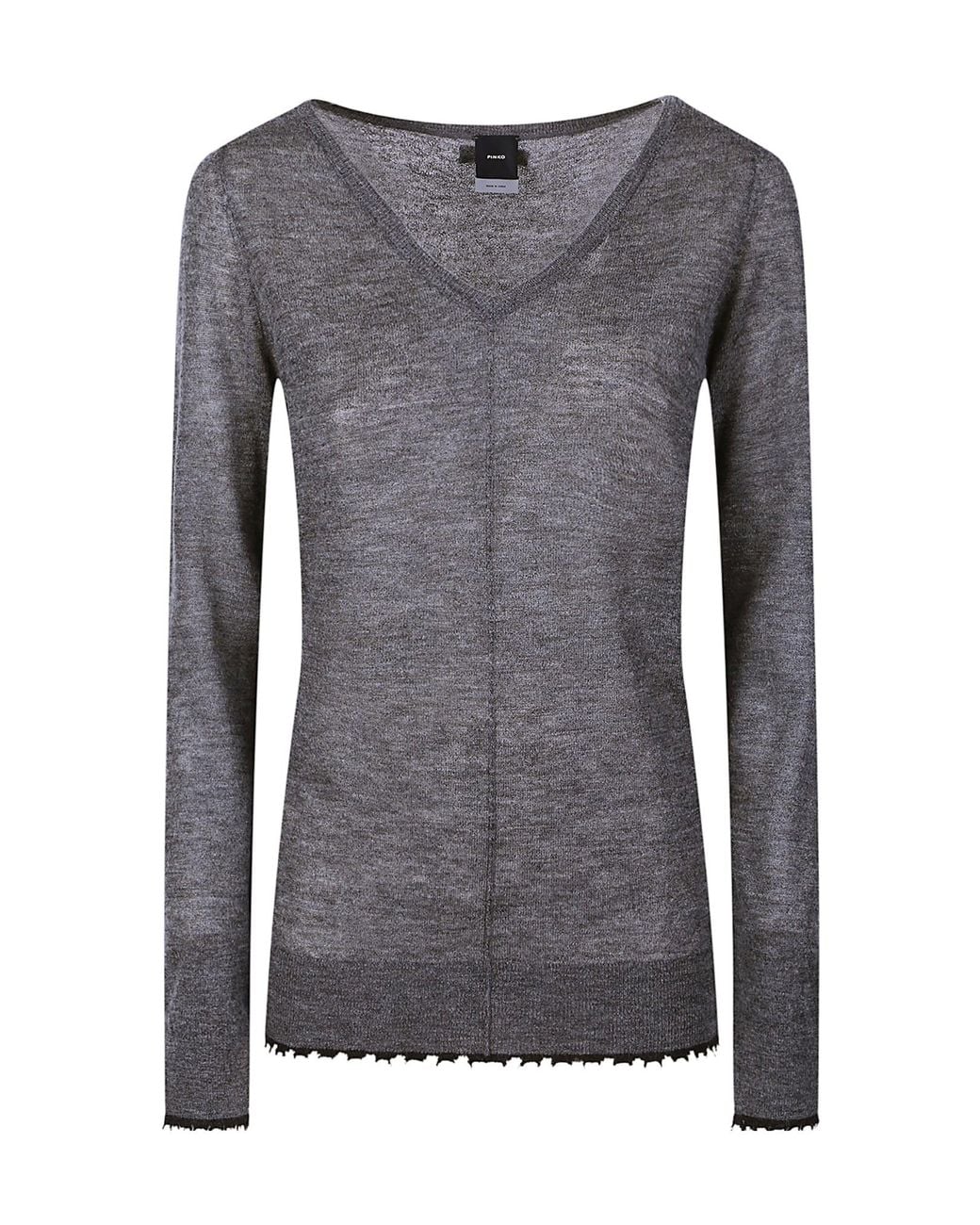 Pinko Gray V-Neck Frayededge Sweater