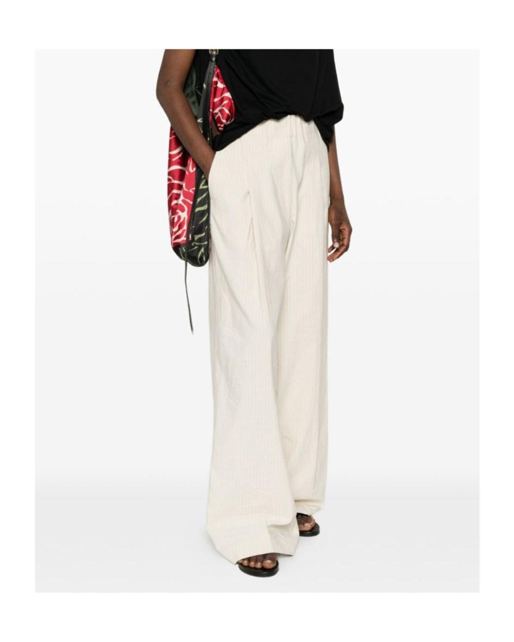 Dries Van Noten Natural Elasticated Waist Pleated Wide Pants