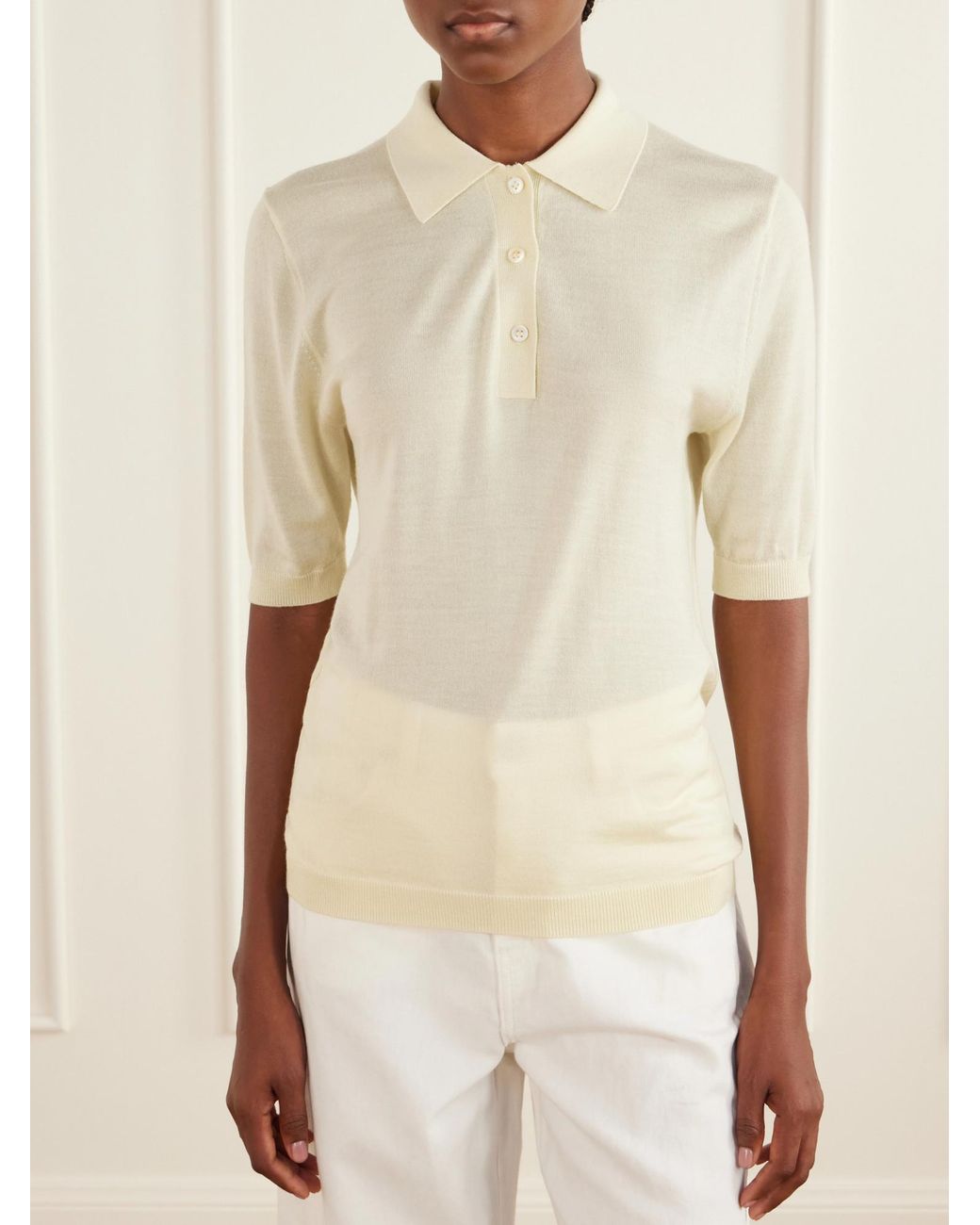 Studio Nicholson White Silk-Blend Polo Sweater