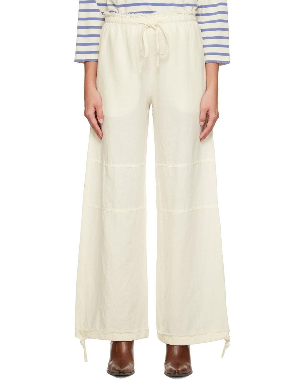 Acne White Drawstring-Detail Palazzo Pants