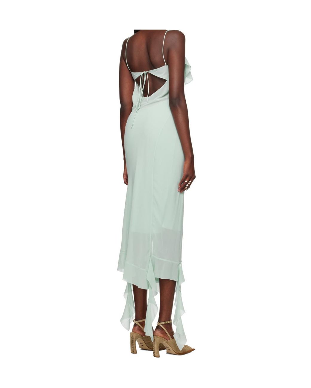 Acne Blue Asymmetric Ruffled Midi Dress
