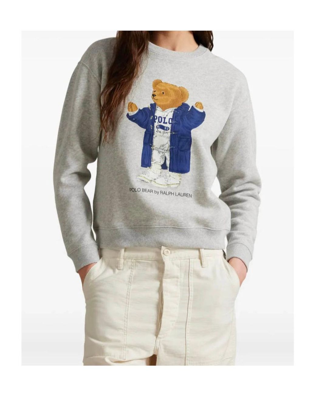 Polo Ralph Lauren White Polo Bear Printed Crewneck Sweatshirt