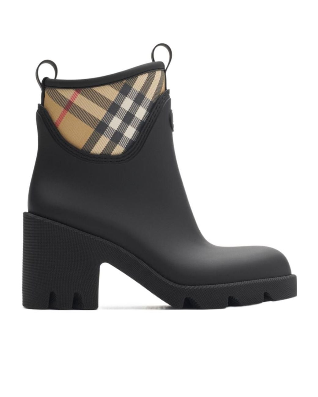 Burberry Black Round-Toe Checked Heeled Boots