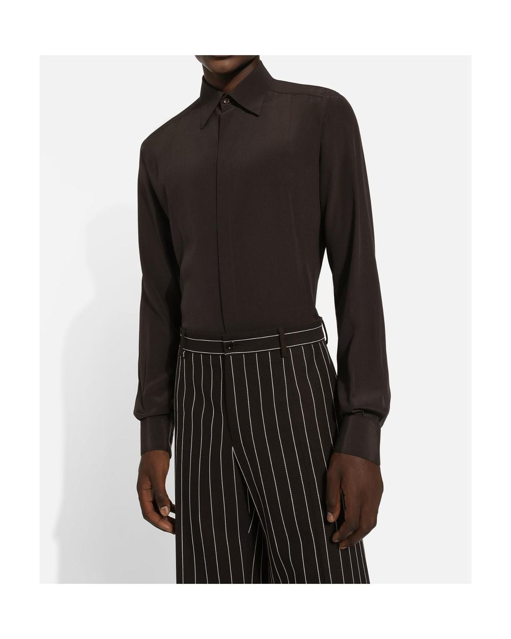 Dolce & Gabbana Brown Long-Sleeve Silk Shirt for men