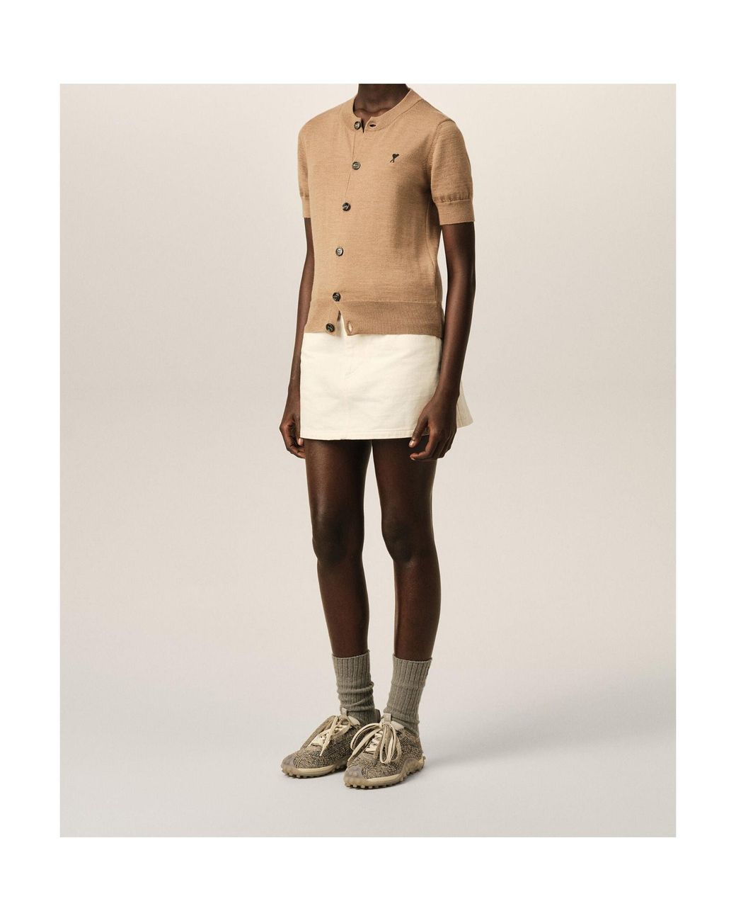 AMI Natural Ami Ami De Coeur Short-Sleeved Cardigan