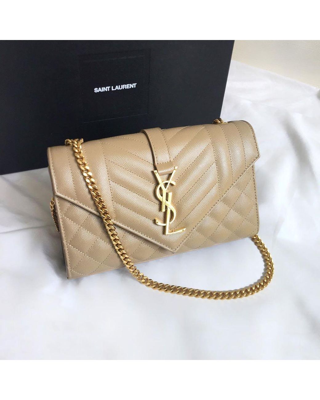 Saint Laurent Natural Small Envelope Quilted Crossbody Bag