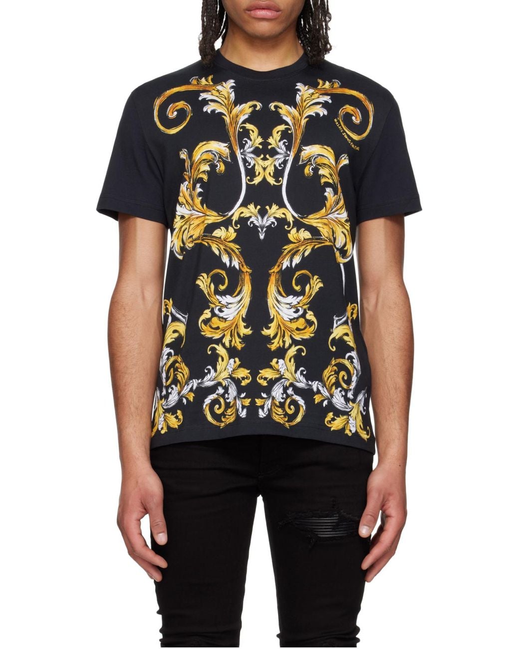 Versace Jeans Black Couture Outline Barocco Printed Crewneck T-Shirt for men