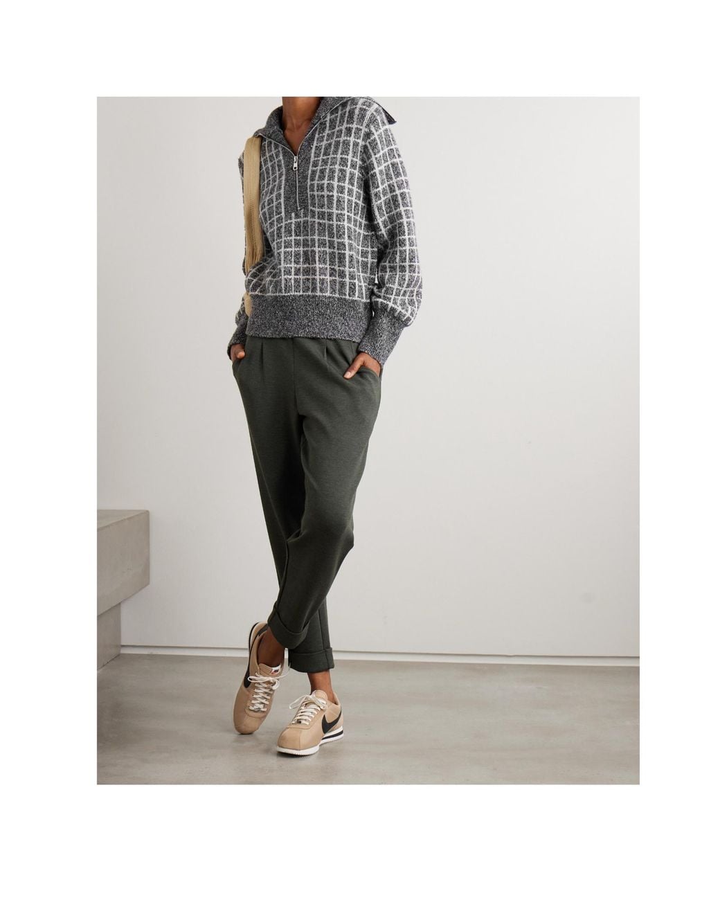Varley Gray Furley Half-Zip Checked-Pattern Sweater