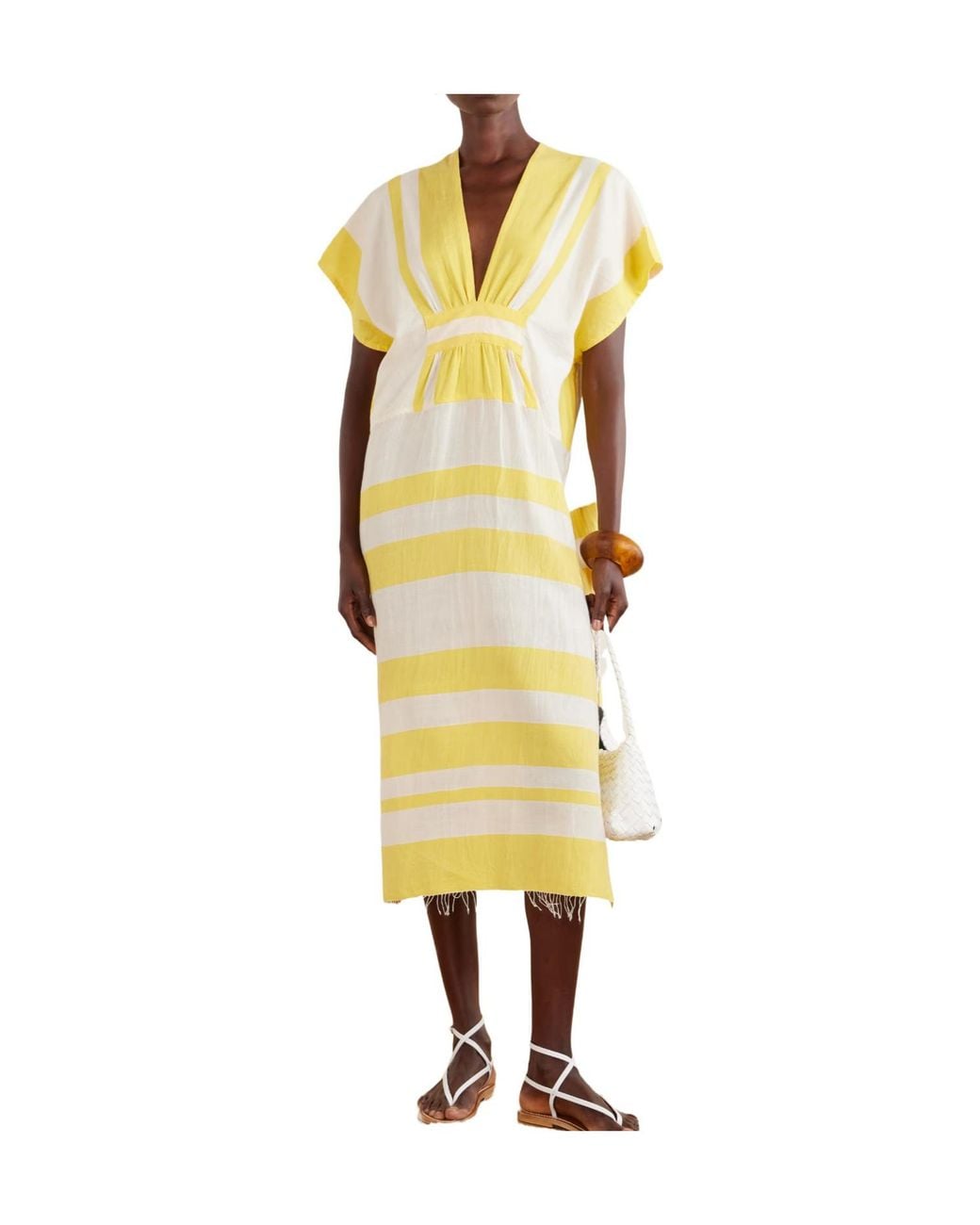 Lemlem Yellow Striped Cotton-Blend Maxi Dress