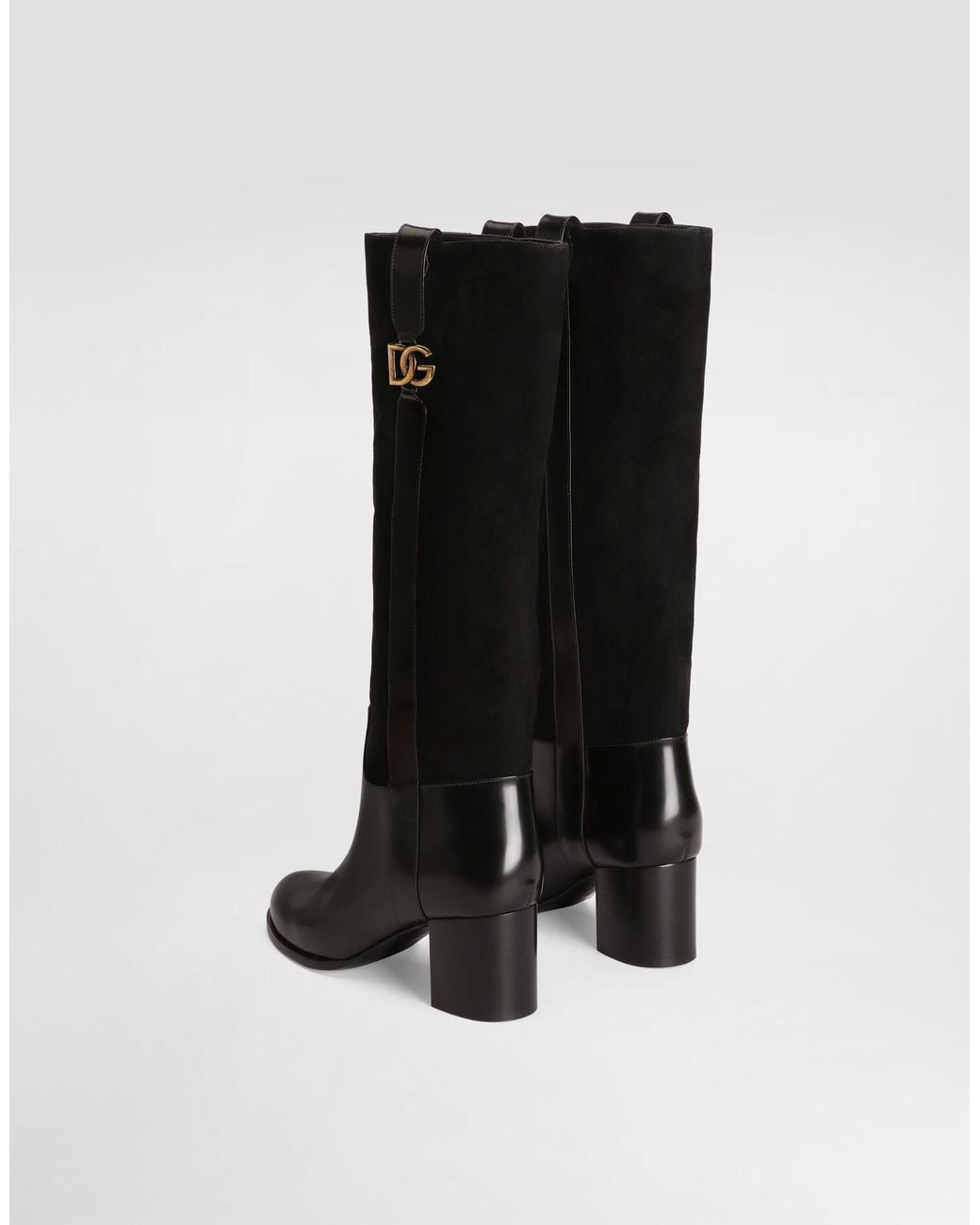 Dolce & Gabbana Black Logo Plaque Riding Boots