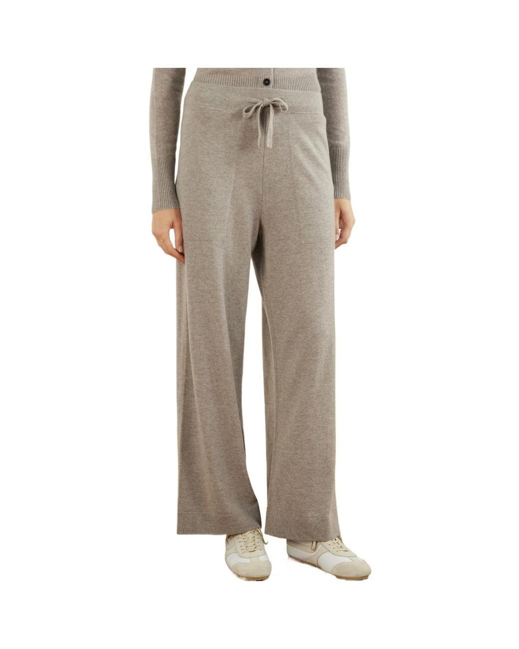 LeKasha Gray Ribbed Organic Cashmere Wide-Leg Pants