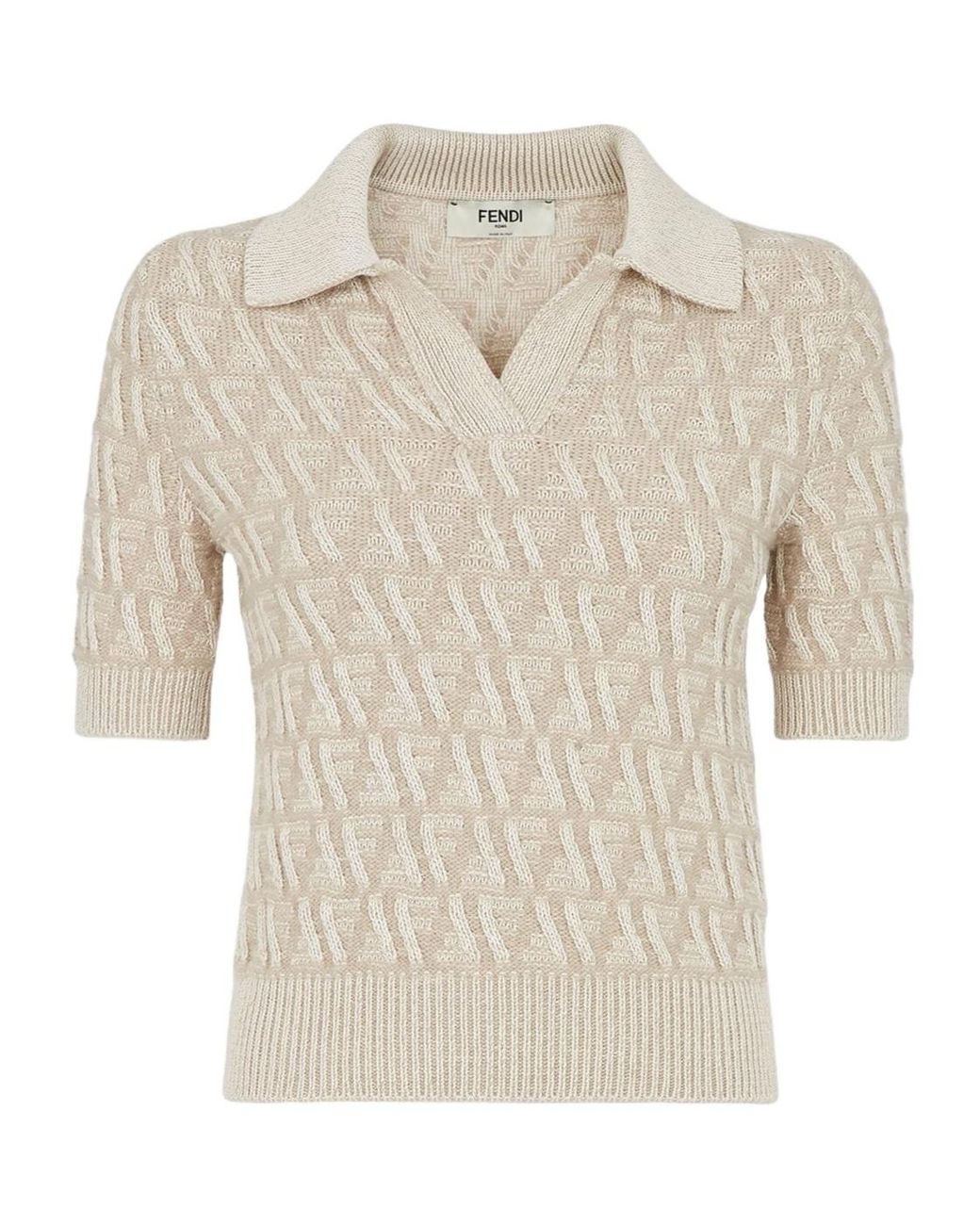 Fendi White Logo Detailed Knitted Polo Top