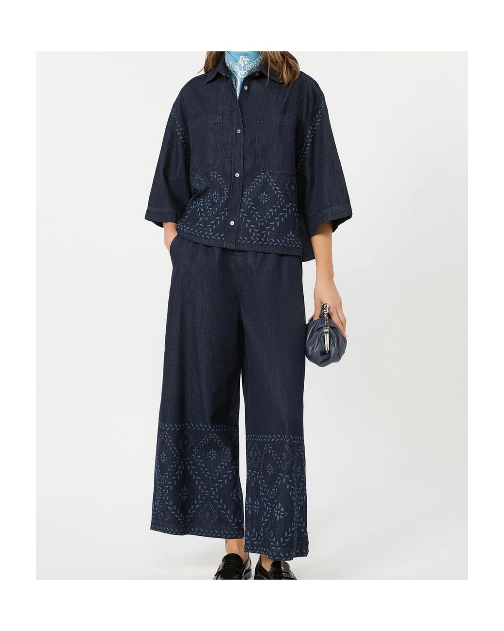 Weekend by Maxmara Blue Lampada Embroidered Wide-Leg Jeans