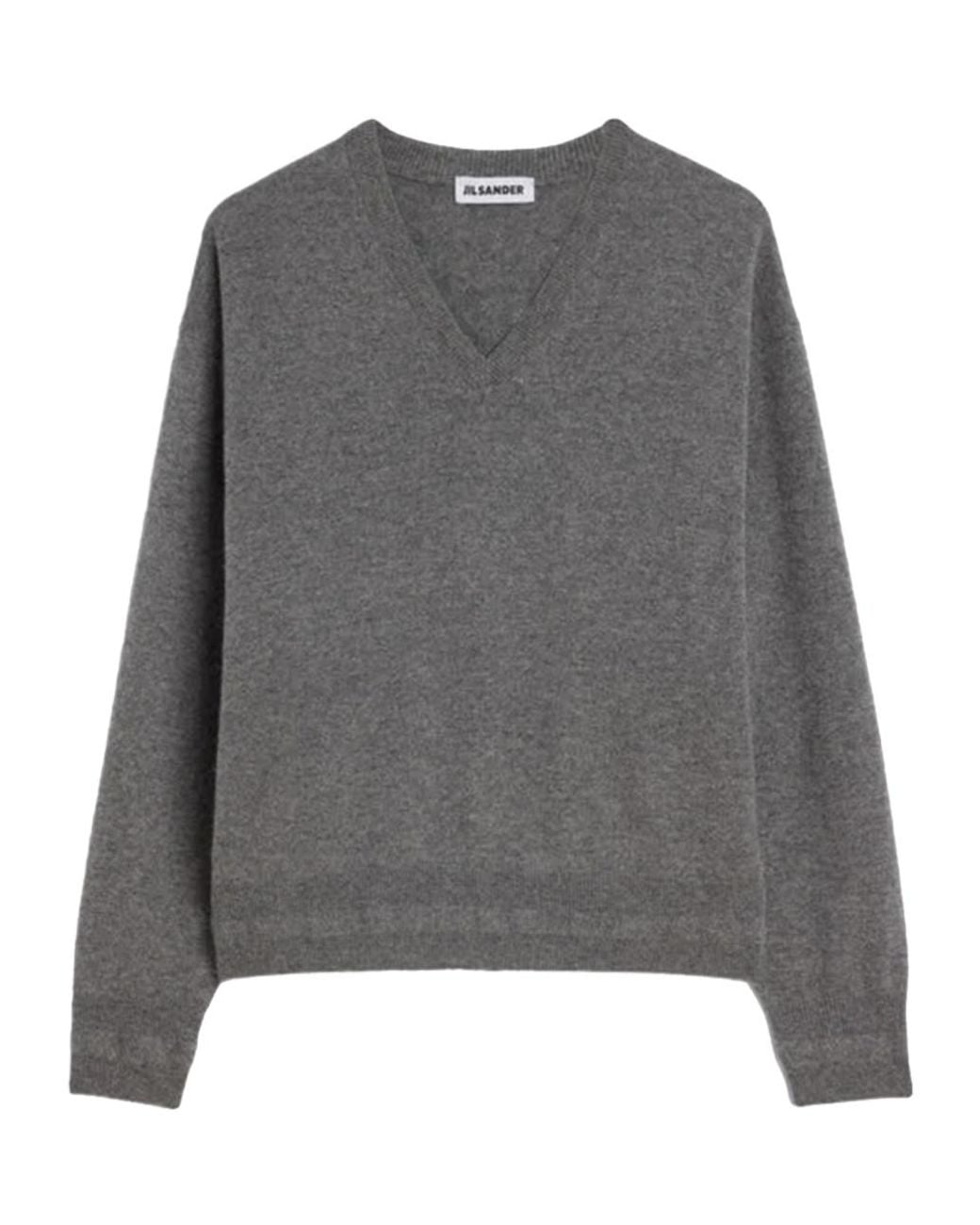 Jil Sander Gray V-Neck Knitted Sweater for men