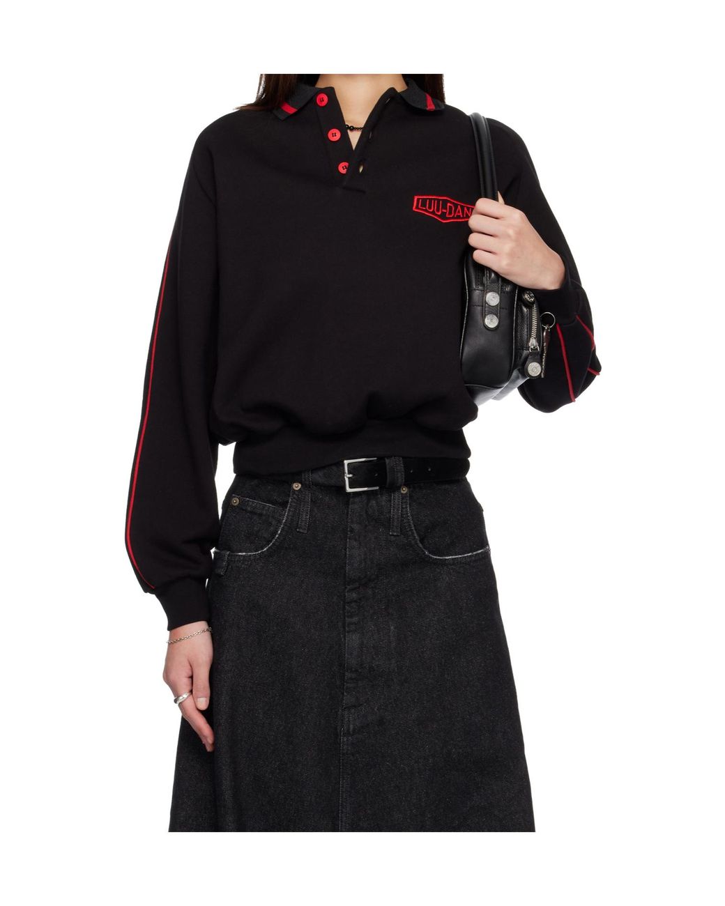 Lu'u Dan Black Pit Stop Long-Sleeve Polo Shirt for men