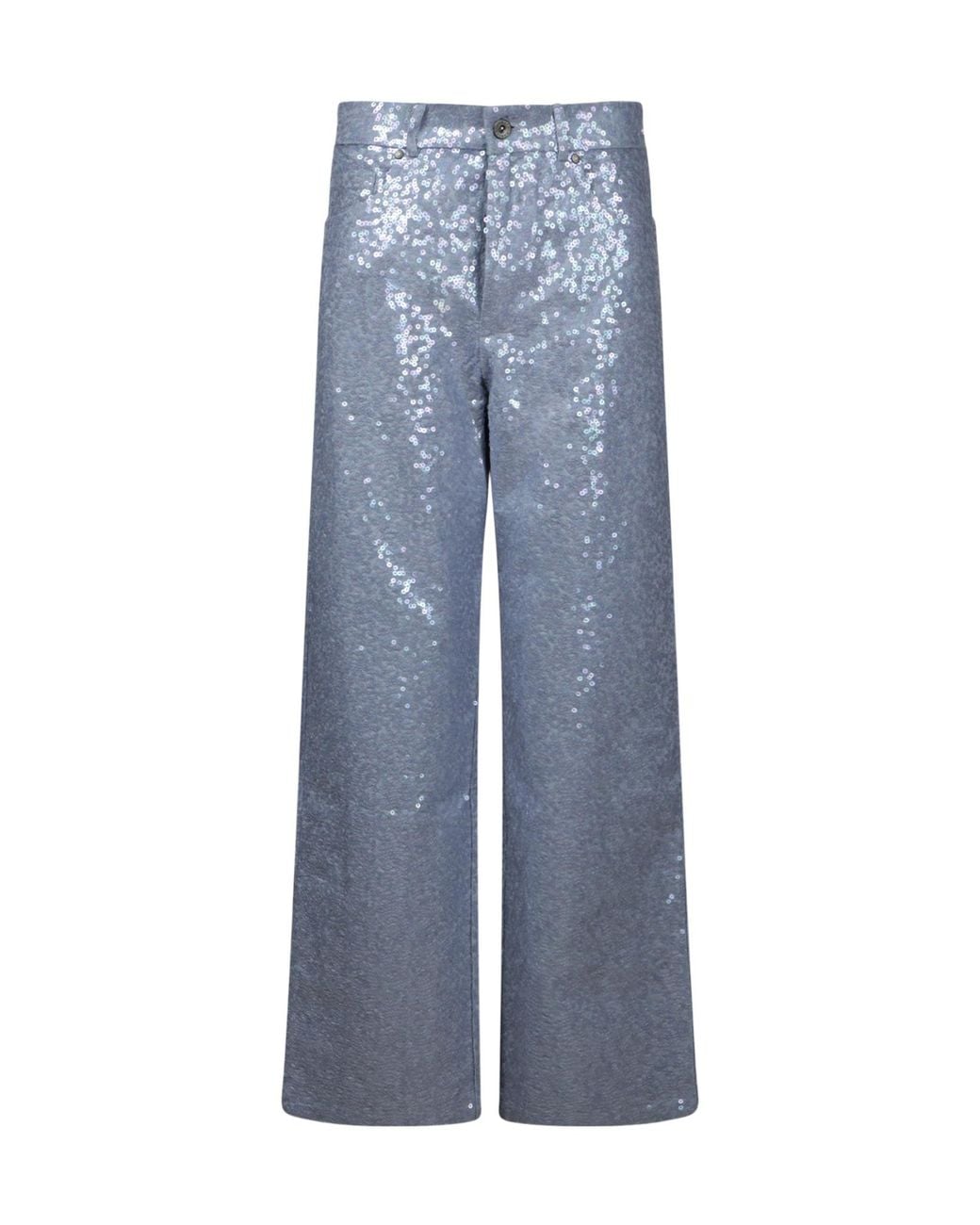 P.A.R.O.S.H. Blue Sequin Embellished Straight-Leg Pants