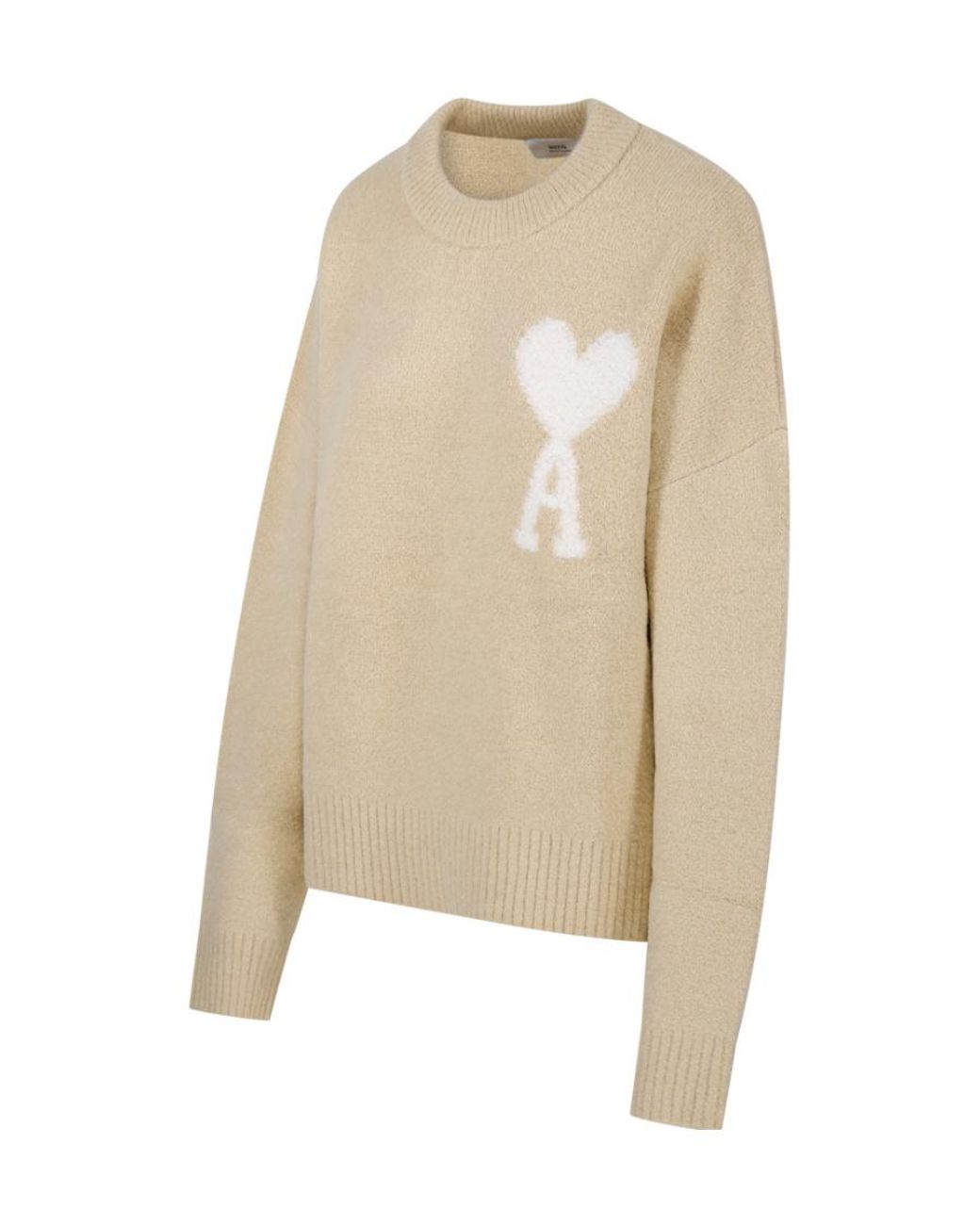 AMI Natural Ami De Coeur Logo Detailed Knitted Jumper for men