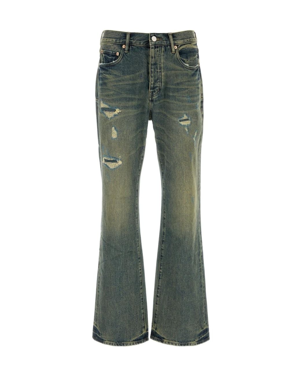 Purple Brand Green Distressed Flared Jeans for men