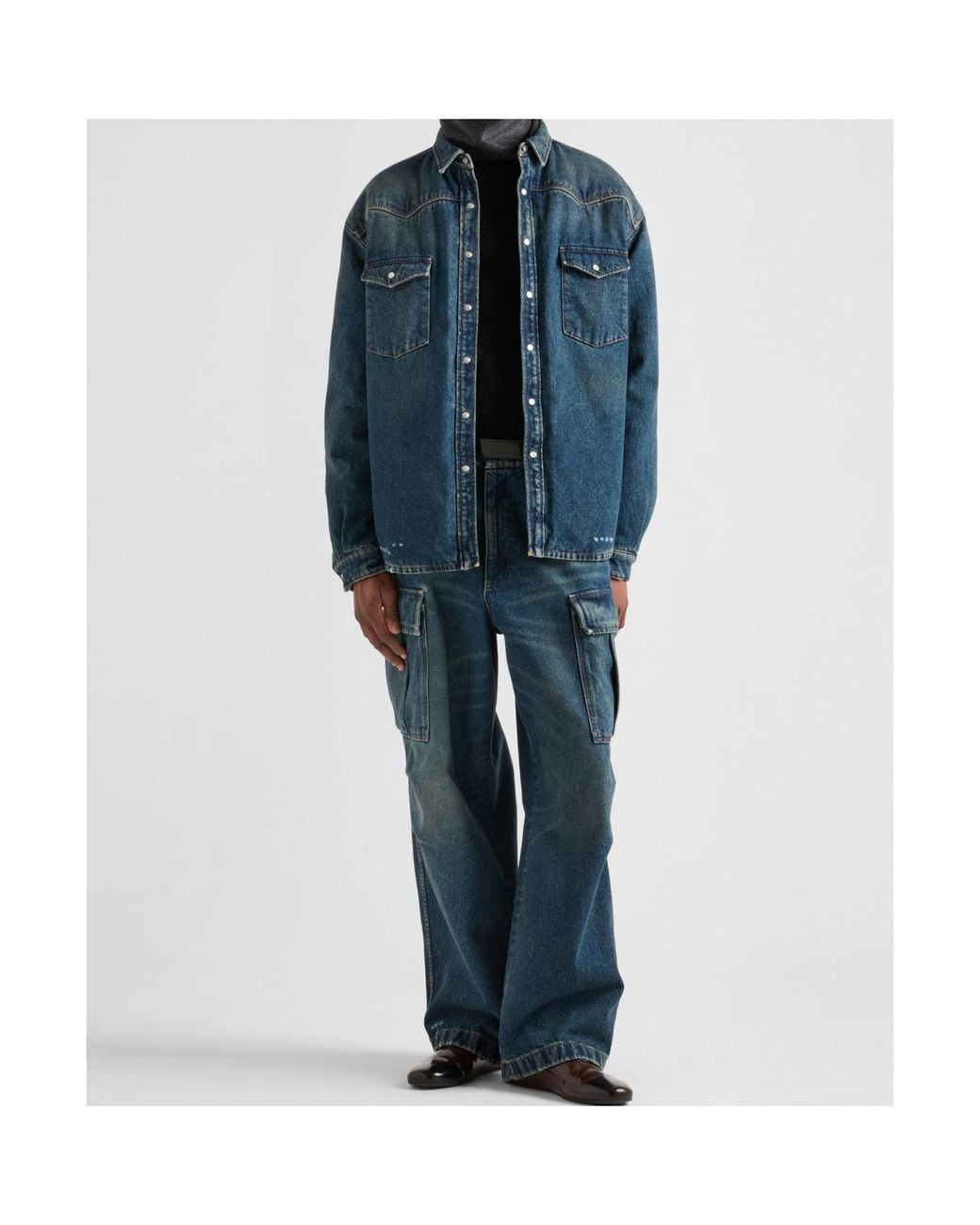 Prada Blue Padded Denim Shirt for men