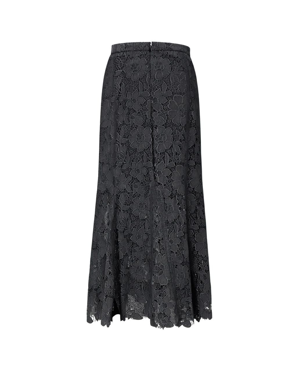Self-Portrait Black Floral Lace Midi Skirt