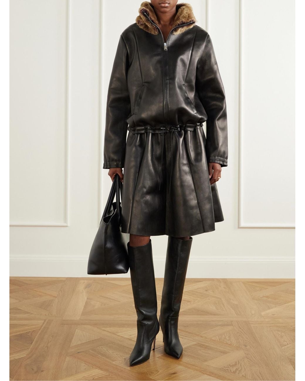 Stouls Black Naomi Paneled Leather Midi Skirt