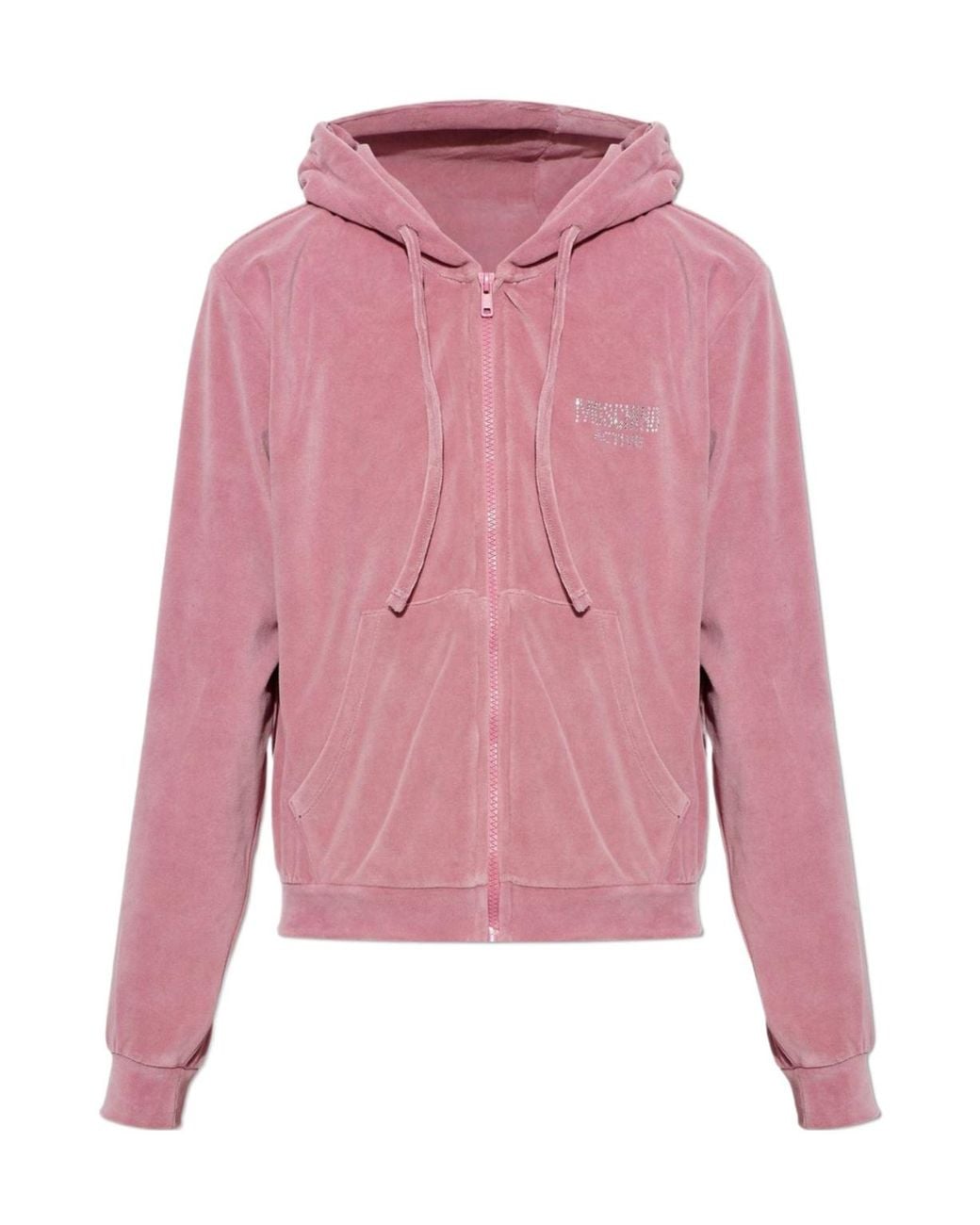 Moschino Pink Active Logo Embellished Zip-Up Sweatshirt