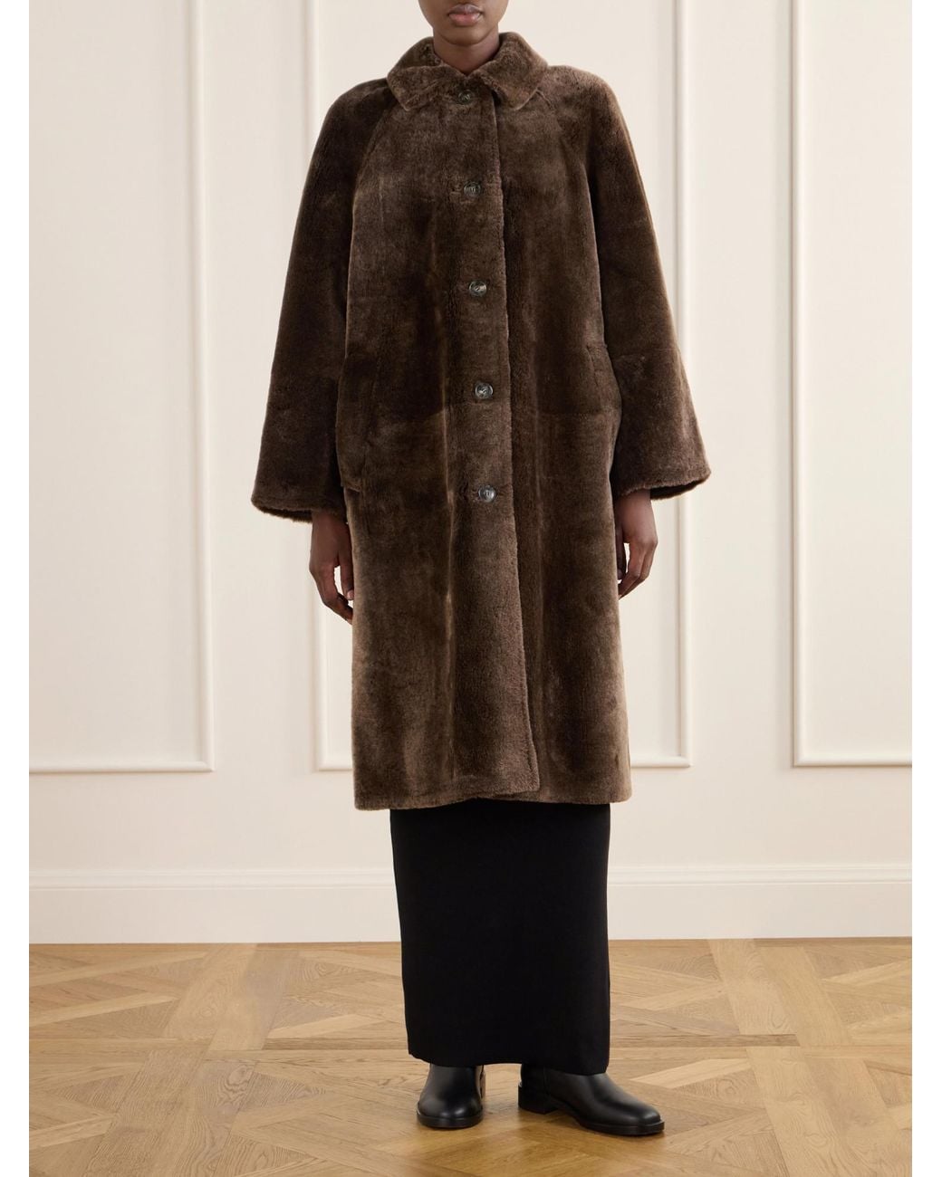 Yves Salomon Brown Shearling Coat