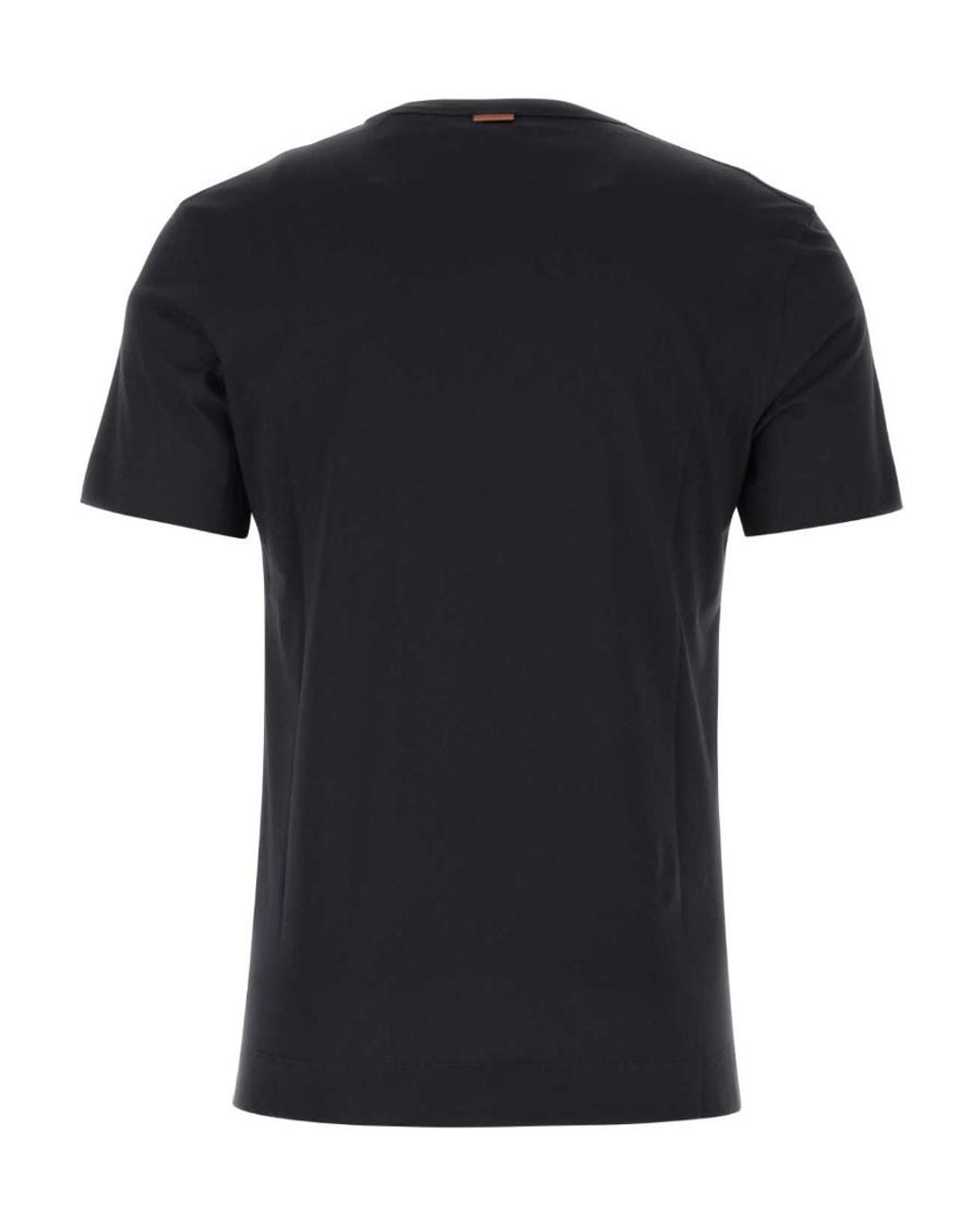 Zegna Black Logo Embroidered Crewneck T-Shirt for men