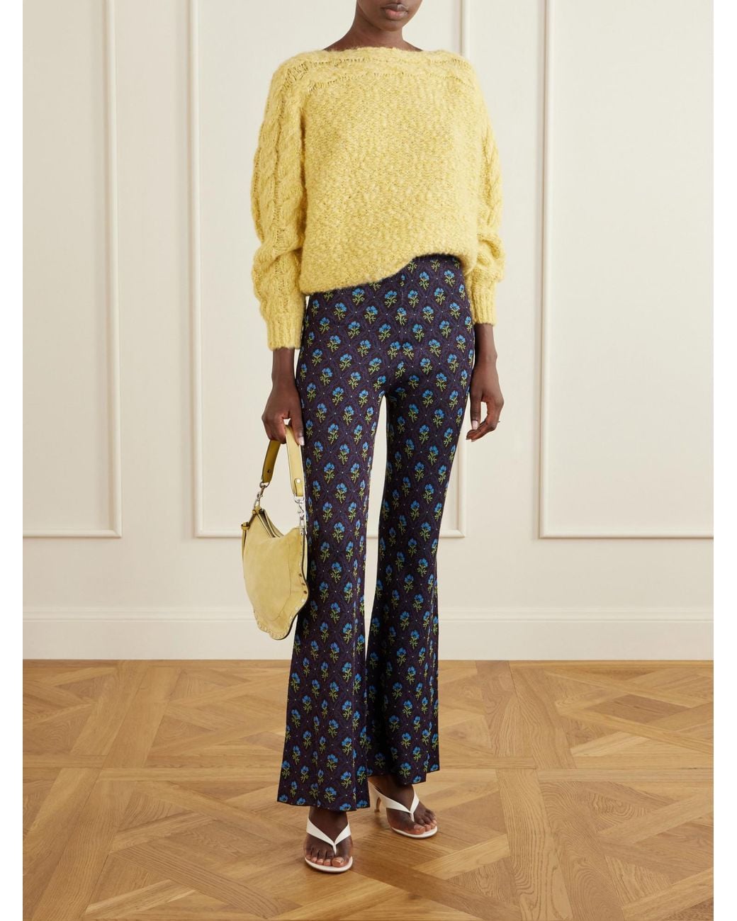 Etro Blue Floral Knitted Flared Pants