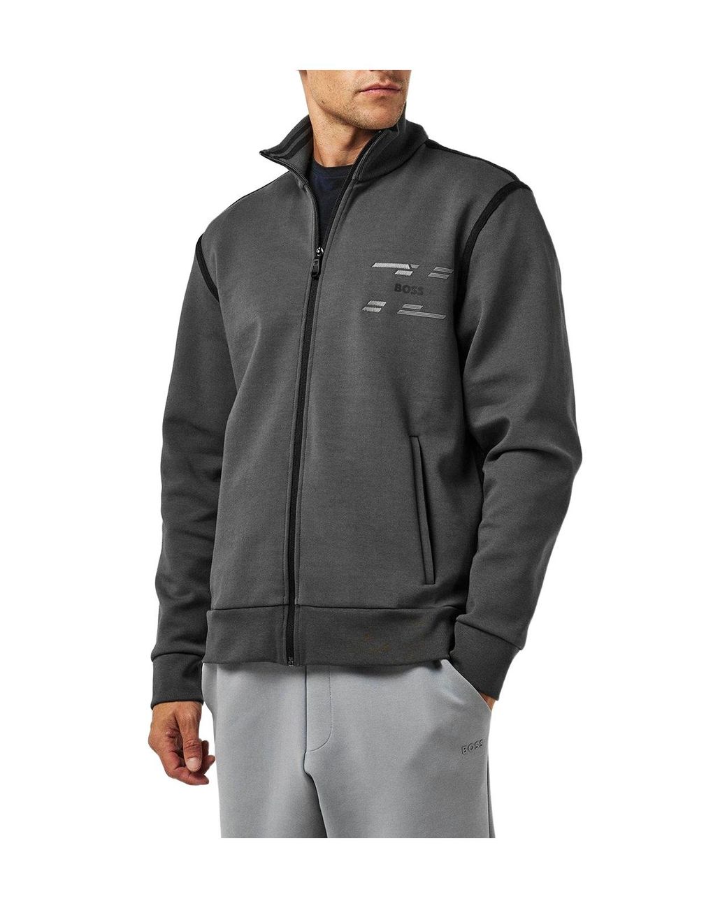 Boss Gray Standcollar Fullzip Track Jacket for men