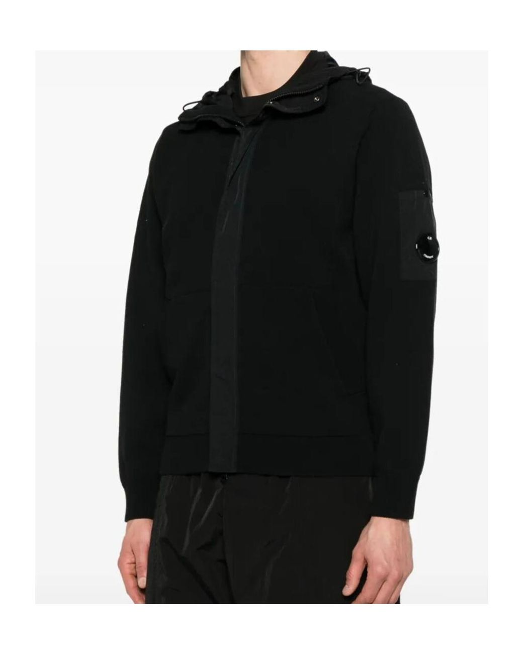 C P Company Black Press Stud Detail Hoodie for men