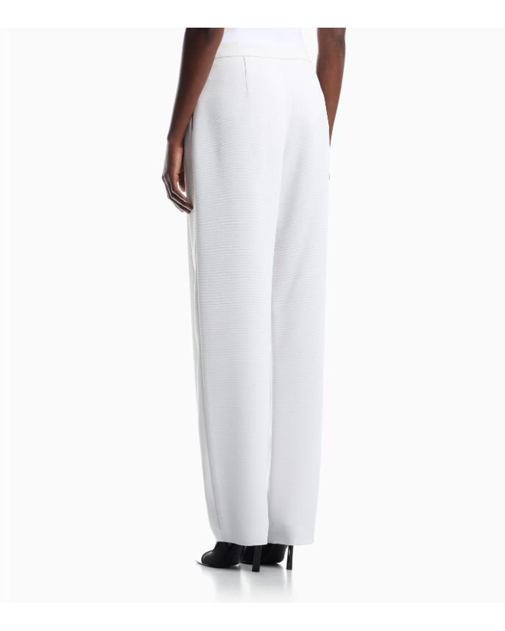 Emporio Armani White Pleated Wide-Leg Pants