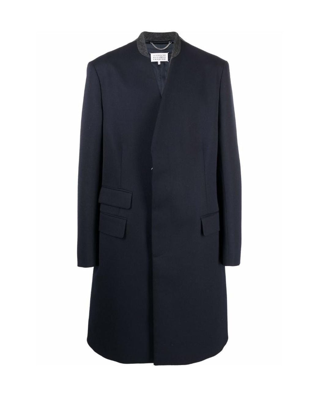 Maison Margiela Blue Collarless Single Breasted Coat for men