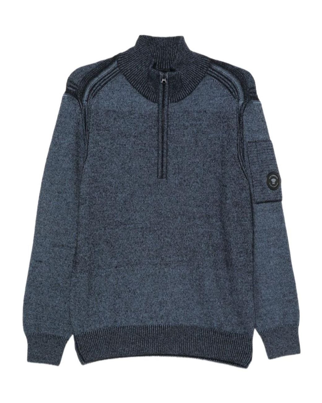C P Company Blue Half Zip Knitted Sweater for men