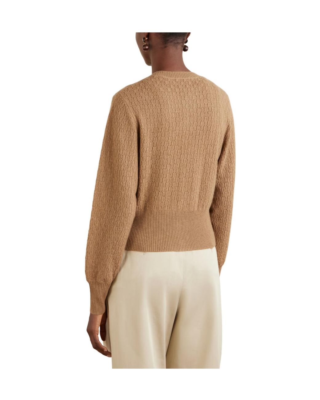 LeKasha Natural Pointelle Knit Cashmere Cardigan