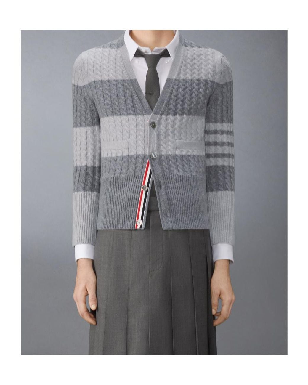 Thom Browne Gray 4R-Bar Striped Cardigan for men