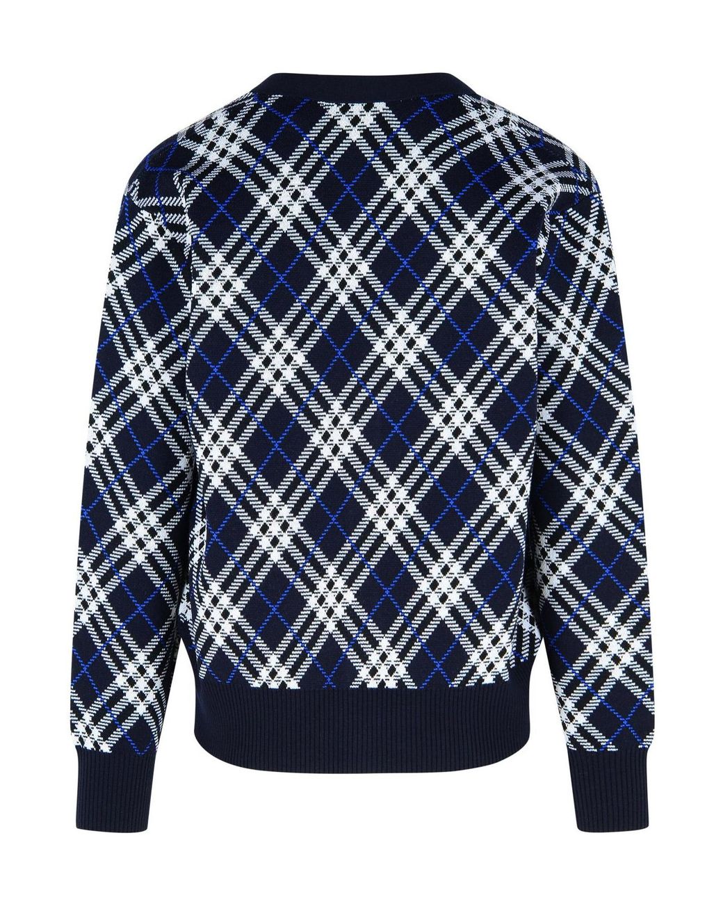 Burberry Blue Checked V-Neck Cardigan for men