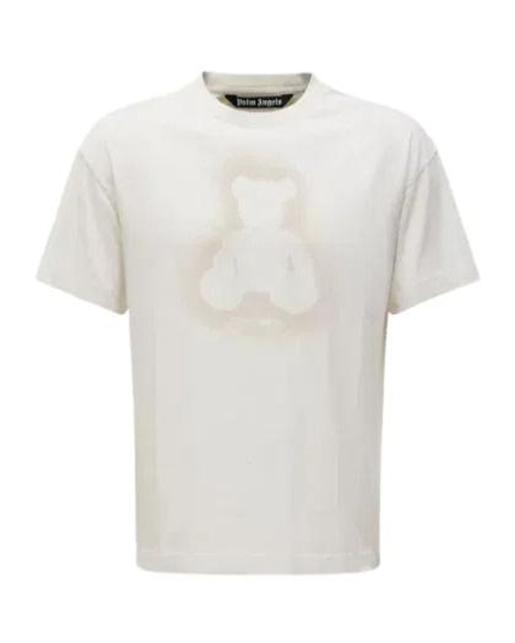 Palm Angels White Spray Bear Printed Crewneck T-Shirt for men