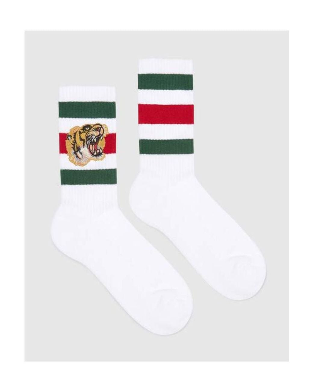 Gucci White Tiger Embroidered Striped Socks for men