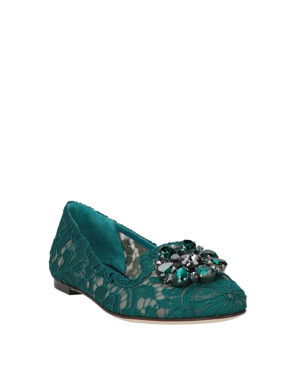 Dolce & Gabbana Green Shiny Rhinestone Flat Shoes