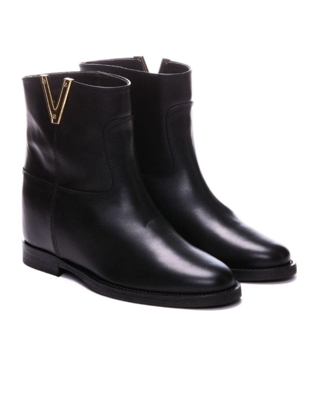 Via Roma 15 Black V Logo Round-Toe Boots