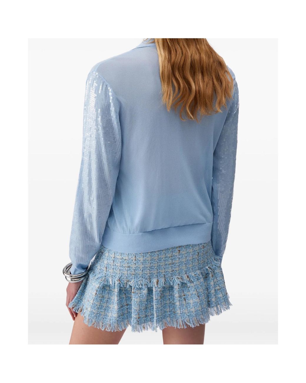 Liu Jo Blue Sequined V-Neck Knit Sweater