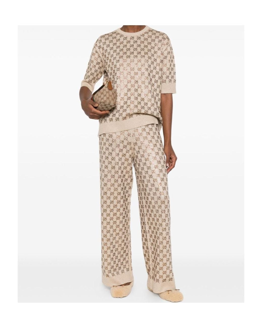 Gucci Natural Wool Cashmere Sweater With Crystals
