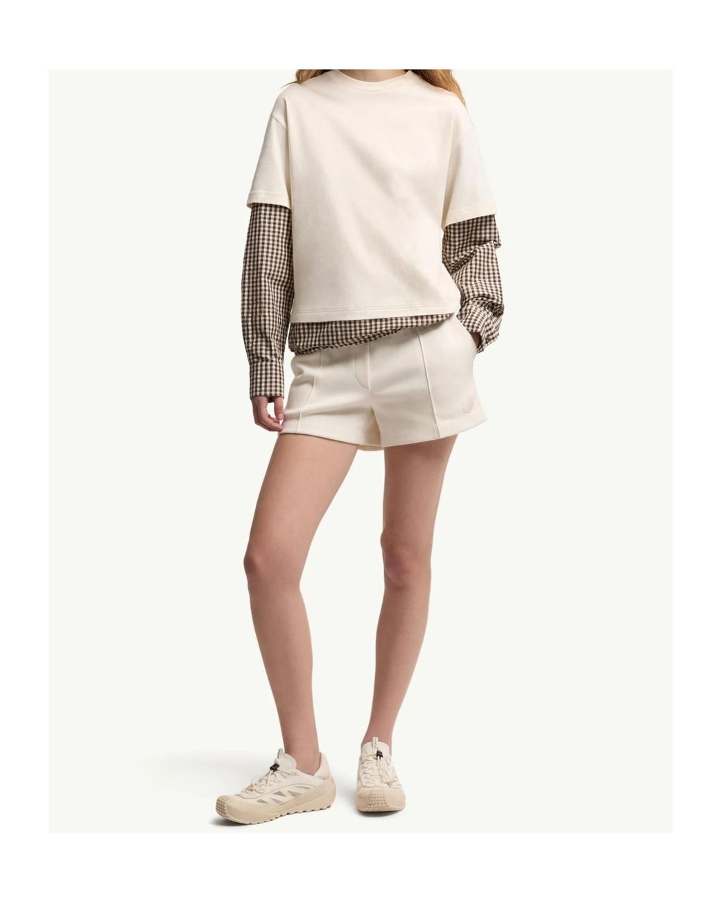 Moncler Natural Layered-Effect Vichy Cotton Blend T-Shirt